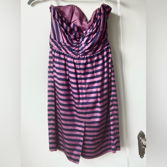 Corey Lynn Calter pink and navy satin striped strapless cocktail dress, size 6 - Picture 3 of 5